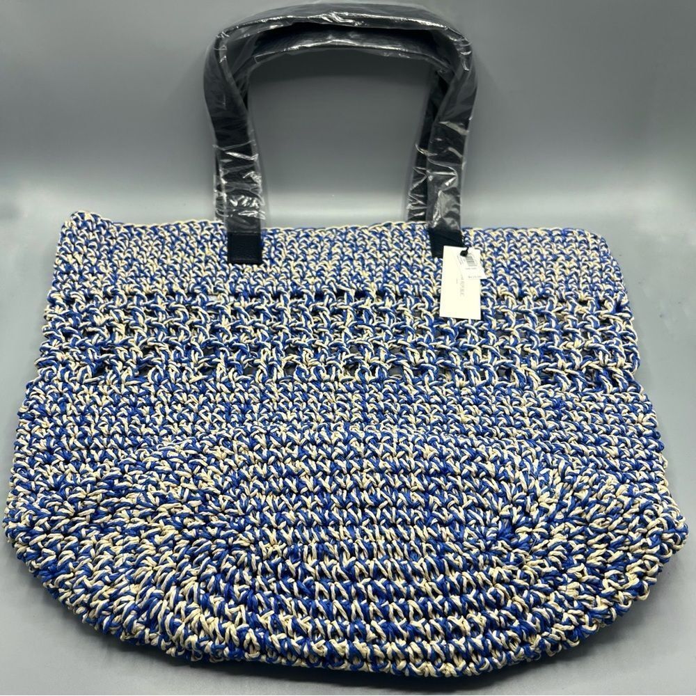 Banana Republic Woven Straw Market Tote Bag Blue - Picture 2 of 3